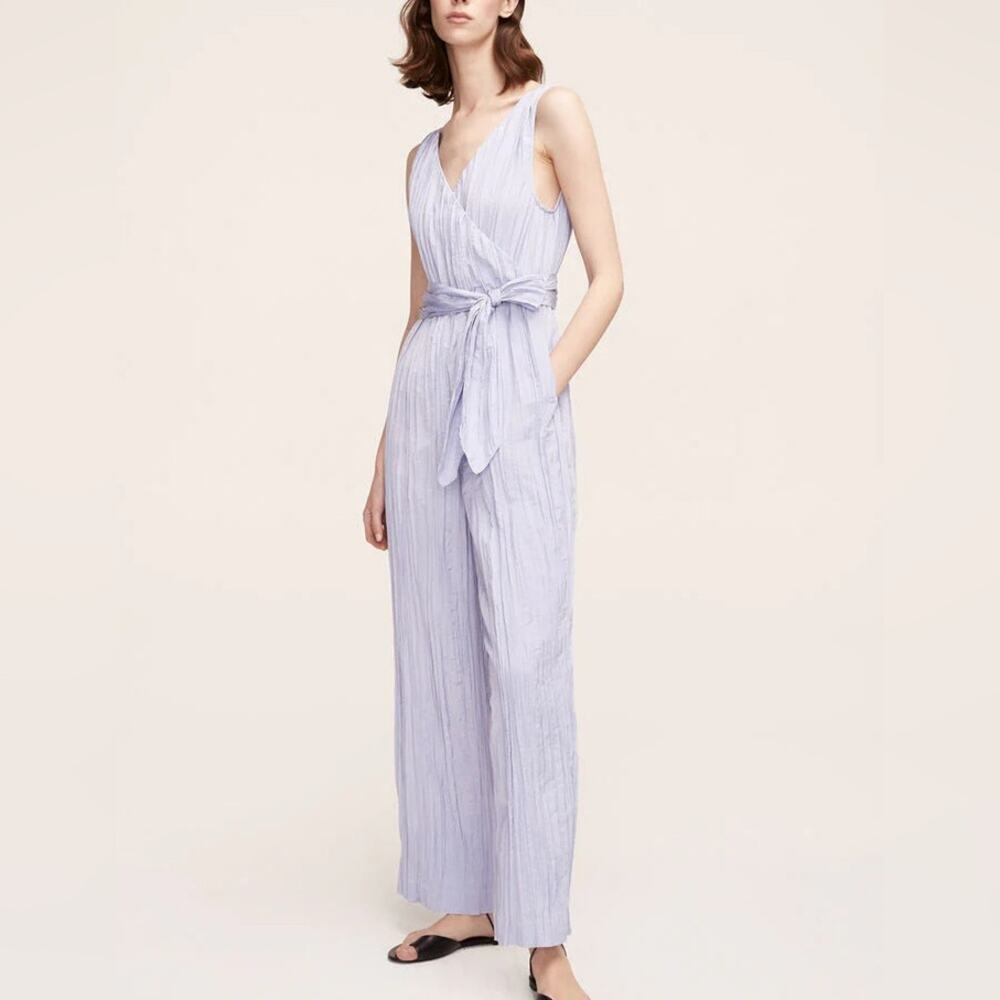 Rebecca Taylor Waist Tie Crinkle Lavender Purple Jumpsuit Size 2